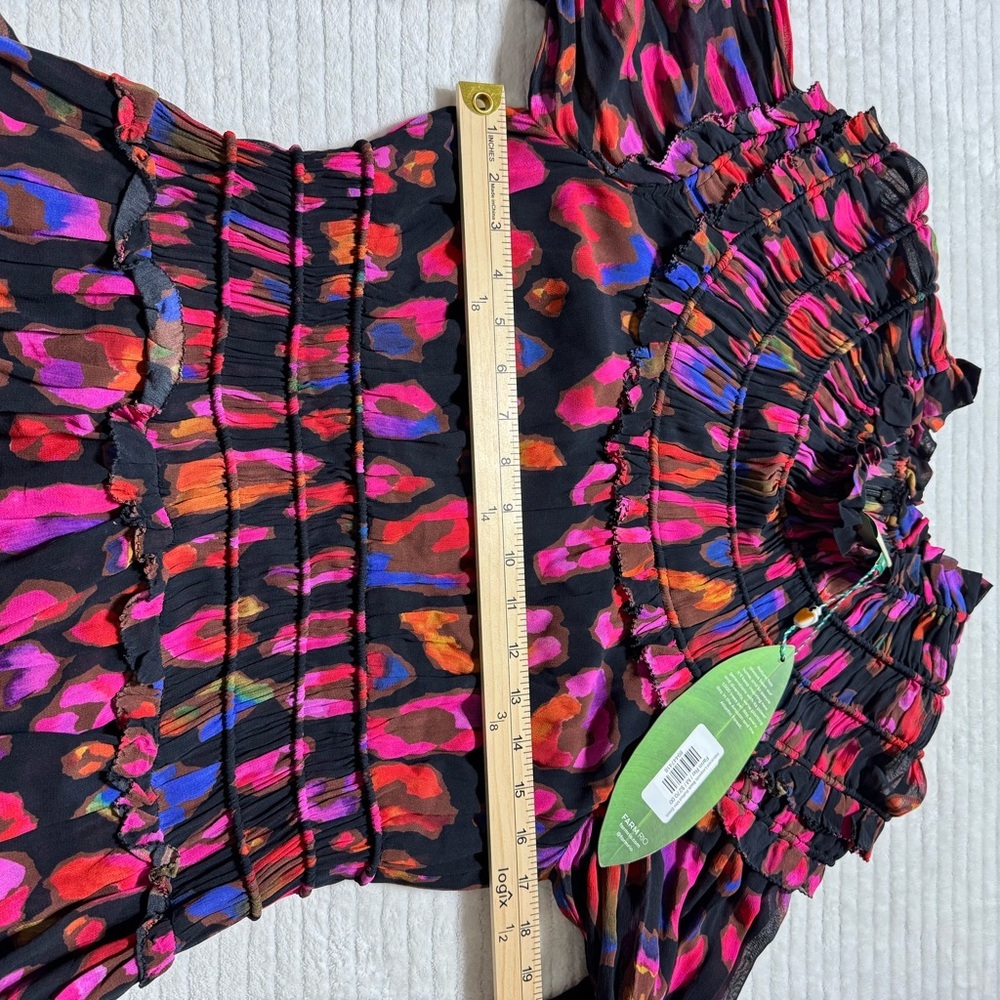 FARM Rio Iridescent  Leopards Black Ruffled Mini Dress - Picture 8 of 16